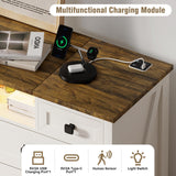 BROTTAR Dresser with Mirror for Bedroom, Chest of Drawers with LED Mirror, 8 Drawer Dresser with Charging Station, White Kids Dressers, Farmhouse Makeup Vanity with Storage for Bedroom BROTTAR