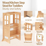 BueDeHai 4 in 1 Kitchen Toddler Step Stool, Wooden Kitchen Toddler Tower with Whiteboard and Safety Rail, Adjustable-Height Kids Learning Standing Tower for Kitchen Counter Bathroom Sink BueDeHai