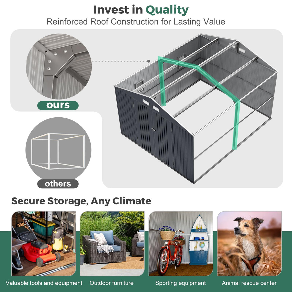 Metal Shed 10x12 Reinforced Sheds Outdoor Storage, Natural Lighting Tool Sheds with Translucent Roof Panels, Windows, and Lockable Doors, Ideal for Garden, Backyard, and Patio WACASA