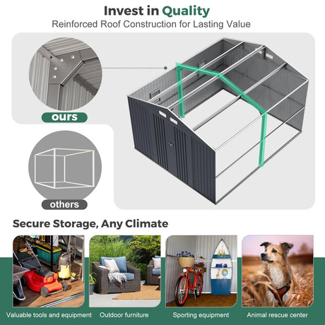 Metal Shed 10x12 Reinforced Sheds Outdoor Storage, Natural Lighting Tool Sheds with Translucent Roof Panels, Windows, and Lockable Doors, Ideal for Garden, Backyard, and Patio WACASA