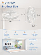 ZMISHIBO Ceiling Fans with Lights and Remote, 18 Inch Flush Mount Fan Light, 6 Speeds, 3CCT, Dimmable, Low Profile Ceiling Fan, Modern Ceiling Fan with Light for Bedroom and Living Room, White ZMISHIBO