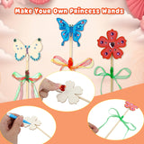 Kugliwa 59 Pcs Princess Fairy Wands Craft Kit DIY Wooden Fairy Wands Include 20 Unfinished Fairy Wands 7 Gem Stickers 20 Ribbons 12 Markers for Birthday Party Supply Kugliwa