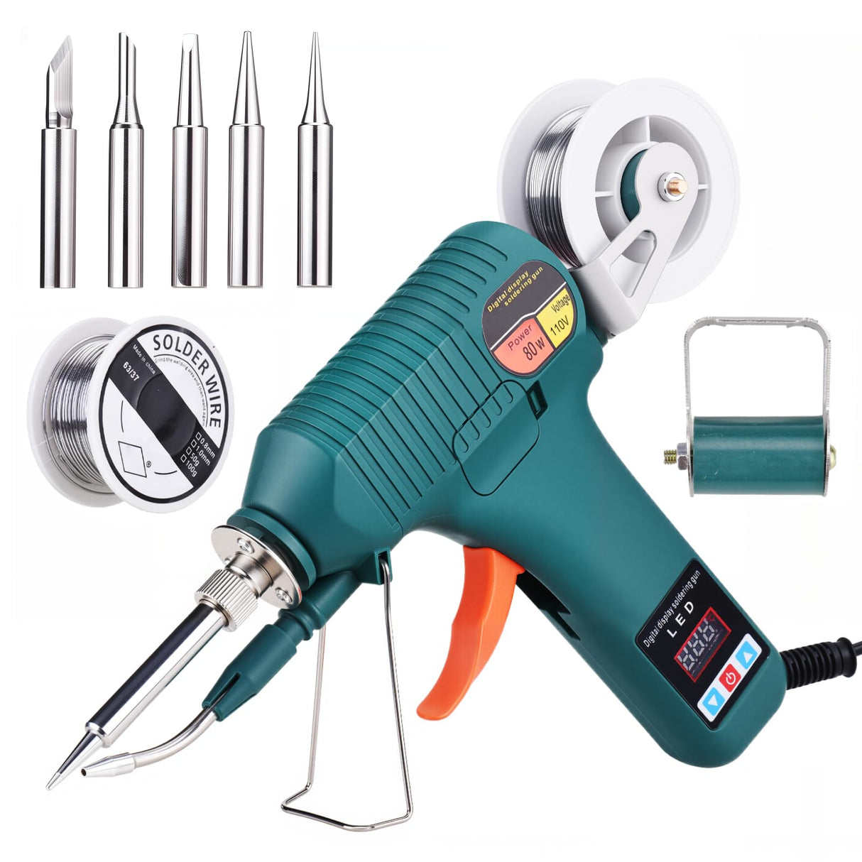 Soldering Gun Kit - Soldering Iron Kit with Adjustable Temp 180-520°C, ON/OFF Button, 80W LED Digital Internal Heat Soldering Gun, Auto Send Tin Soldering Kit for Electronics Welding Repair DIY VISLONE