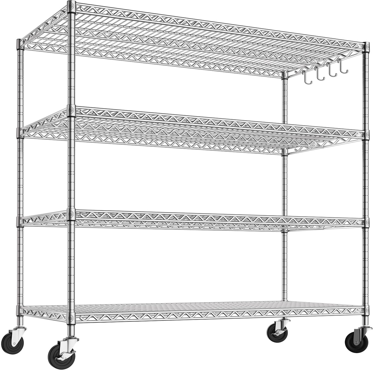 PrimeZone 4 Tier 55.5" Wx24 Dx76 H Wire Shelving with Wheels 2400lbs NSF Certified Storage Shelves Heavy Duty Metal Shelf Adjustable Rolling Rack Commercial Garage Restaurant Warehouse Kitchen Chrome PrimeZone
