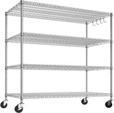 PrimeZone 4 Tier 55.5" Wx24 Dx76 H Wire Shelving with Wheels 2400lbs NSF Certified Storage Shelves Heavy Duty Metal Shelf Adjustable Rolling Rack Commercial Garage Restaurant Warehouse Kitchen Chrome PrimeZone