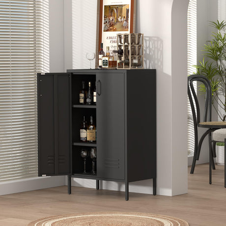 IRONFFICE Metal Locker Storage Cabinet,Black Accent Storage Cabinet, Metal Pantry Cabinet with Doors,Locker Cabinet for Living Room,Kitchen,Office IRONFFICE