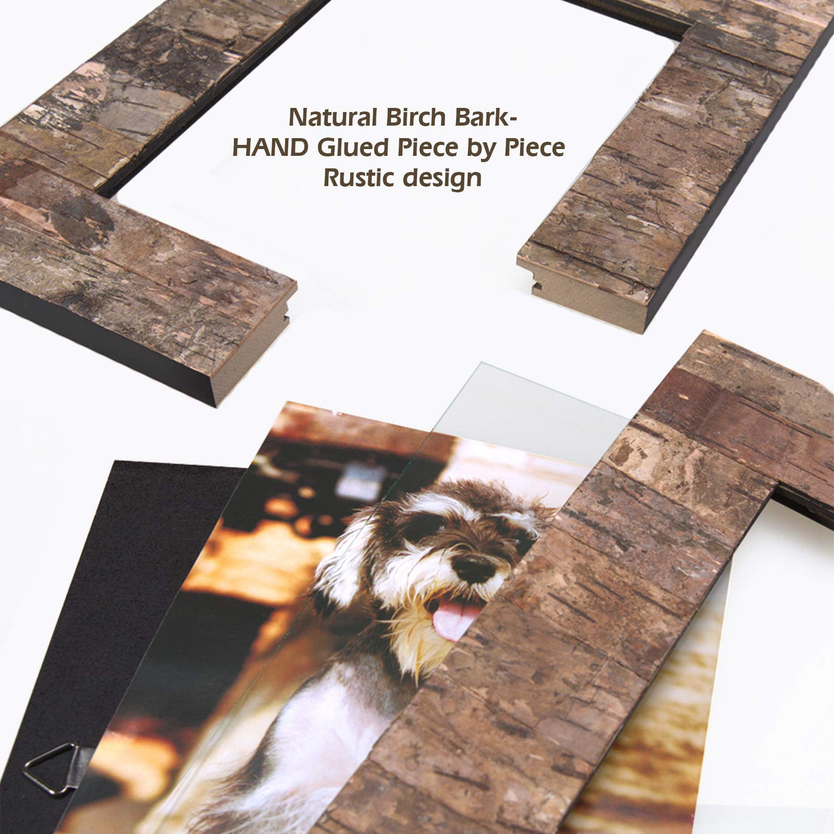 Eosglac Rustic 8x10 Wooden Picture Frame, Handmade with Real Birch Bark, Easel Back, Natural Eosglac