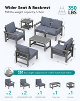 SERWALL HDPE Patio Furniture Set, 7-Piece Outdoor Sectional Sofa Set, All Weather Outdoor Couch Set for Deck, Lawn, Grey Frame with Grey Cushion SERWALL