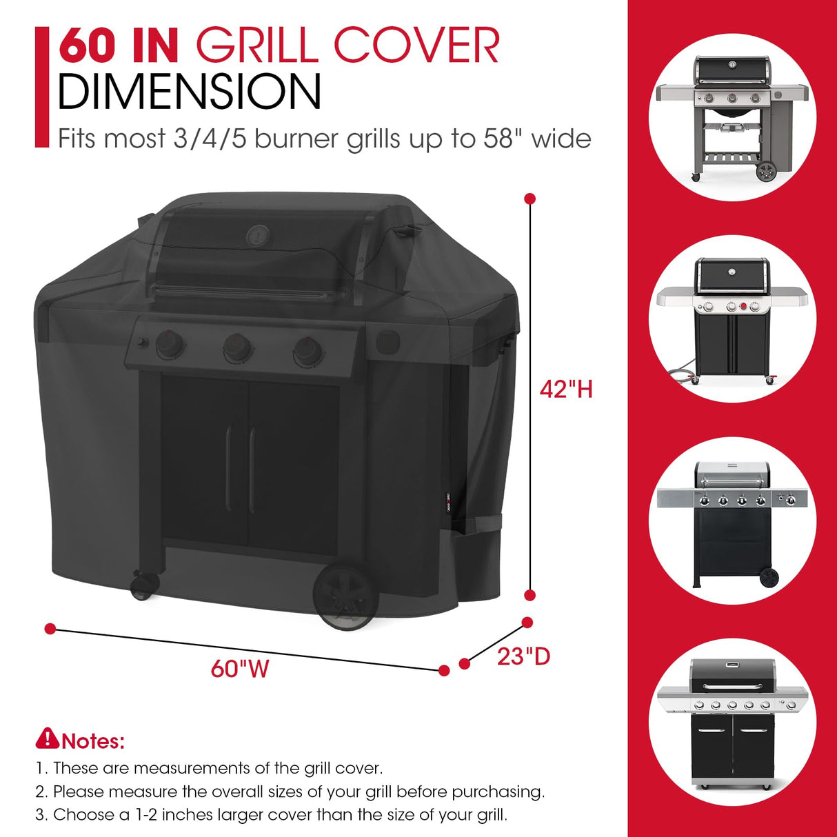 Unicook Grill Cover 60 Inch, Heavy Duty Waterproof Gas Grill Cover for Outdoor Grill, Fade and UV Resistant BBQ Cover, Durable Barbecue Cover, Compatible with Weber Char-Broil Nexgrill and More Grills Unicook