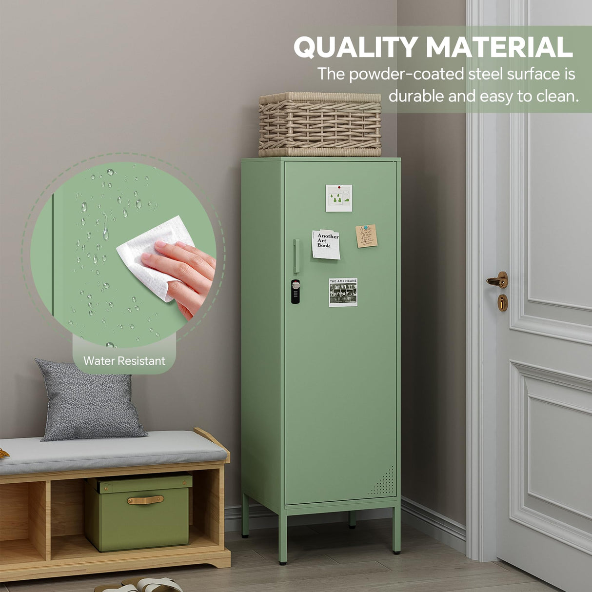 Steehoom Metal Locker Storage Cabinet Lockable 4 Tier File Cabinet Steel Bathroom Cabinet Changing Room Locker for Home, Office, School, Gym, Garage (Green, H49.21) Steehoom