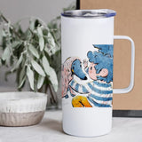 MAIKESUB 4 Pcs Sublimation Blank Skinny Tumbler 16 OZ White Mugs with Handle and Straw Double Wall Stainless Steel Coffee Travel Straight Mug with Sliding Lid MAIKESUB