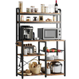 IDEALHOUSE Bakers Rack with Power Outlet, Coffee Bar with Wire Drawer, Industrial Microwave Stand, Kitchen Buffet Table with Large Storage, 6-Tier Kitchen Storage Rack with Hutch, Rustic Brown IDEALHOUSE