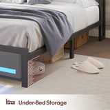 busyaeh King Size Bed Frame with Upholstered Storage Headboard, King Bed Frame with Smart LED Lights, Camas King Bed with Charging Station,Noise-Free, Metal Support, No Box Spring Needed, Gray busyaeh