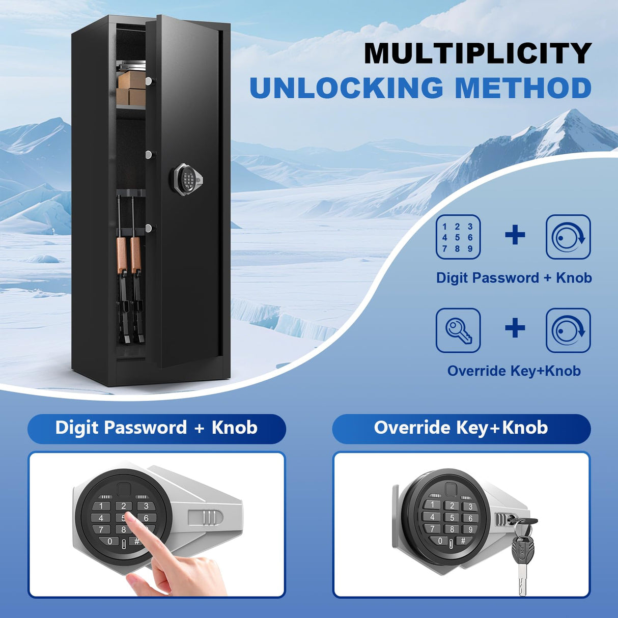 10-14 Gun Cabinet, Large Gun Safe for Rifles and Pistols, Gun Cabinet with Adjustable Shelves and Locking Built-in Cabinet,Shotgun Safe,Long Gun Safe with Dual Alarm & Mute Mode SHICHI