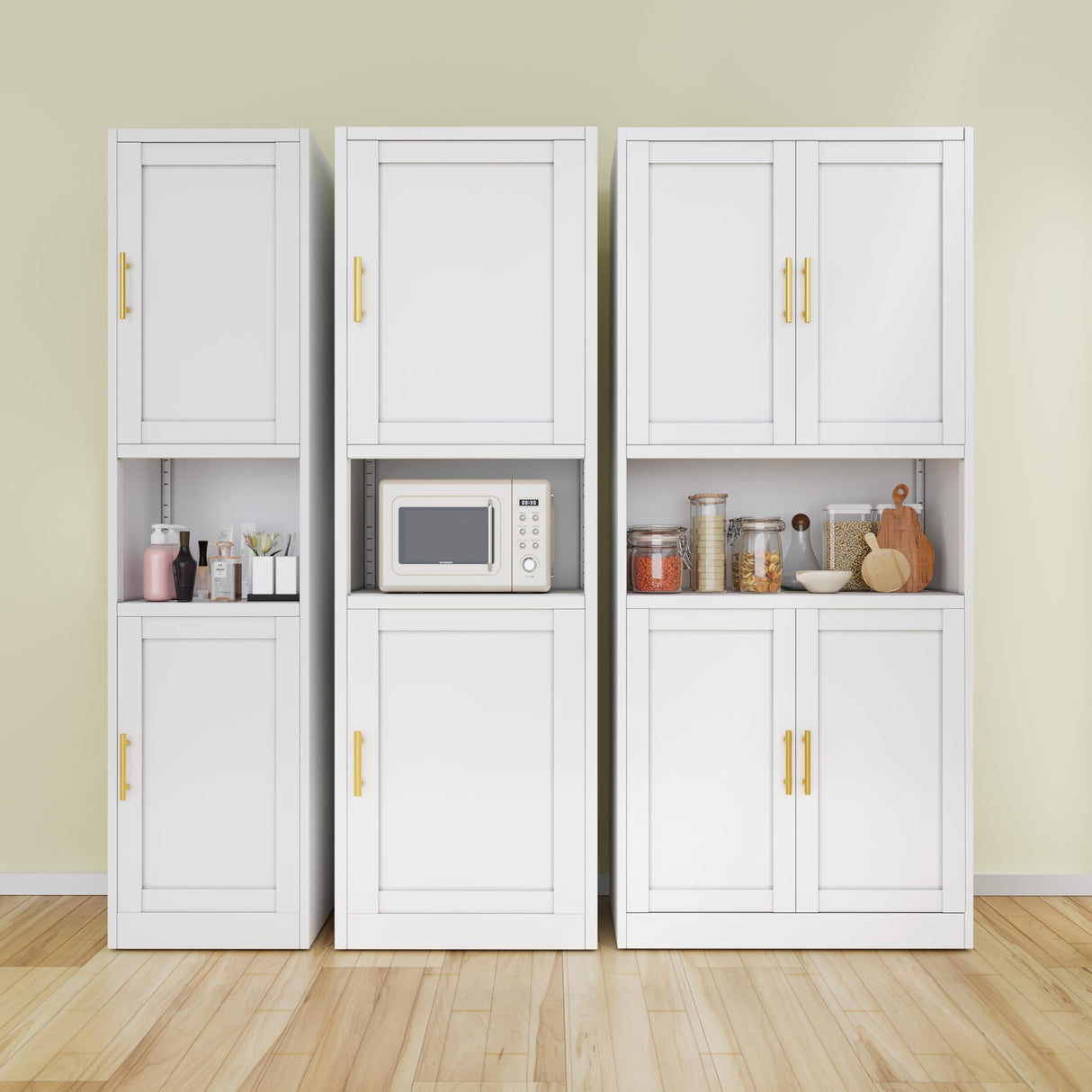 Ckzbx Tall Narrow Storage Cabinet 66.93" H Tall Bathroom Cabinets Metal Pantry Cabinet, 4 Adjustable Shelves for Kitchen, Home Office, Living Room, Dinning Room (16 inches Wide White) Ckzbx