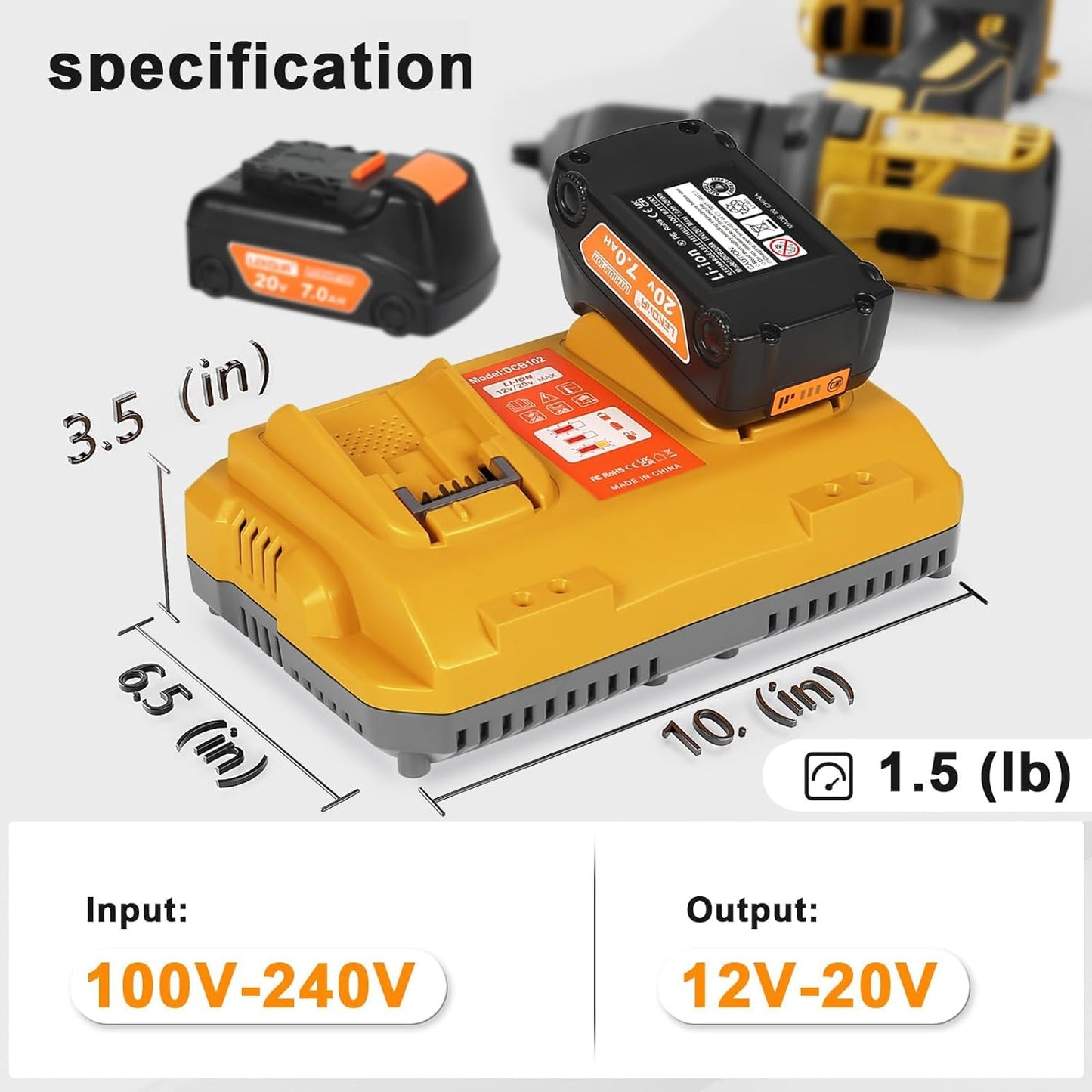 DCB102 Battery Charger Station for Dewalt Battery,Simultaneous Charging for 12V and 20V Max Battery, Compatible with DCB124 DCB126 DCB200 DCB205 Yellow - WoodArtSupply