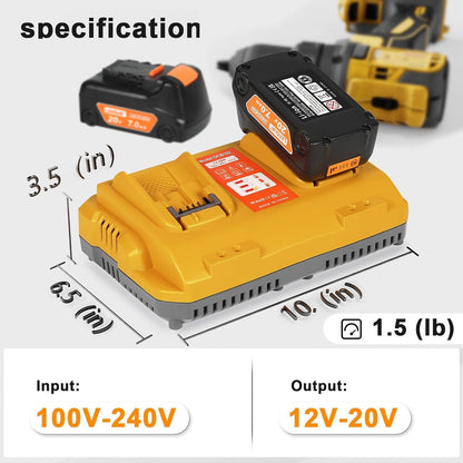 DCB102 Battery Charger Station for Dewalt Battery,Simultaneous Charging for 12V and 20V Max Battery, Compatible with DCB124 DCB126 DCB200 DCB205 Yellow - WoodArtSupply