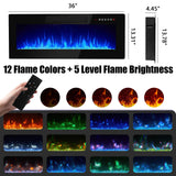 PRETZI 70" Modern Fireplace TV Stand with 36" Electric Fireplace for TVs Up to 80 inch, Luxury LED Light Entertainment Center with High Gloss Cabinet, TV Consoles for Living Room, Black PRETZI