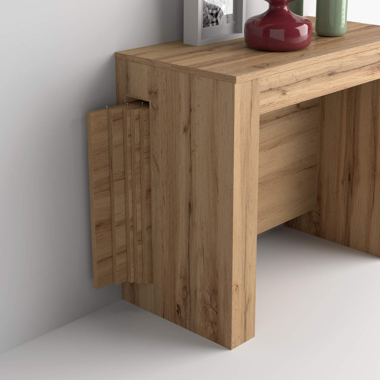 Mobili Fiver, Easy, Extendable Console Table with Extension Leaves Holder, 17,7(120,1) x35,4 in, Rustic Oak, for 4-12 People, Space-Saving Dining Table, Italian Furniture Mobili Fiver