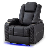 TUNYI Home Theater Recliner Chair - Power Recliner Sofa Chair with Adjustable Headrest Faux Leather Reclining Chair with USB/Storage/LED Light/Cup Holder (Black, 1 PC) TUNYI