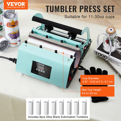 VEVOR Tumbler Heat Press Machine and Sublimation Tumblers, Tumbler Press Set with 8pcs 20OZ Blank Tumblers, Mug Press Cup Press for 11-30oz Tumblers Mug, with Heat Transfer Paper, Gloves, Tape