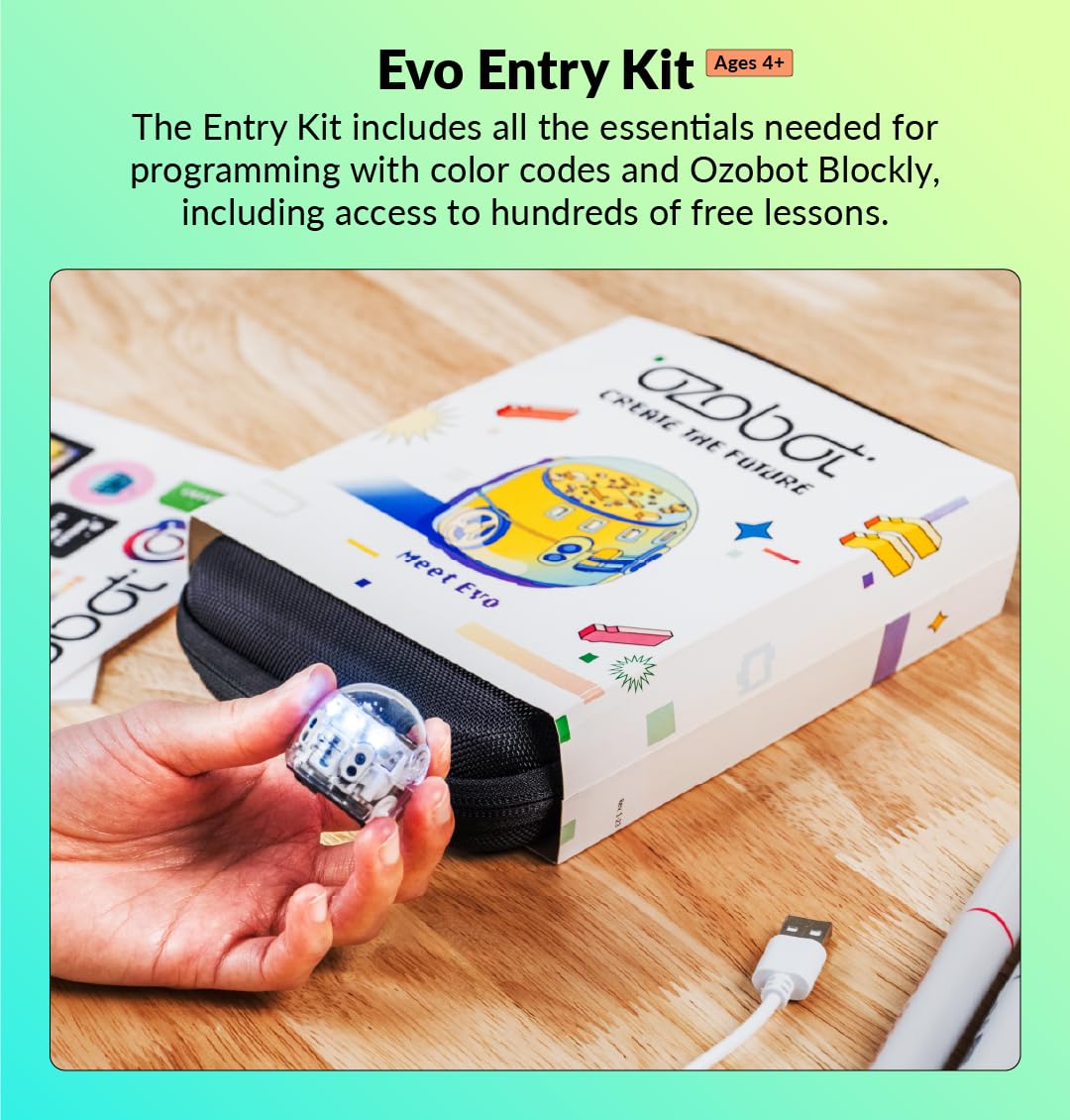 Ozobot Evo Entry Kit: Interactive Coding Robot, Kids Ages 5+, Includes Color Code Markers, Charging Cable, Zip Case, Access to 700+ STEM Lessons - Educators & Parents, No Coding Experience Required Ozobot