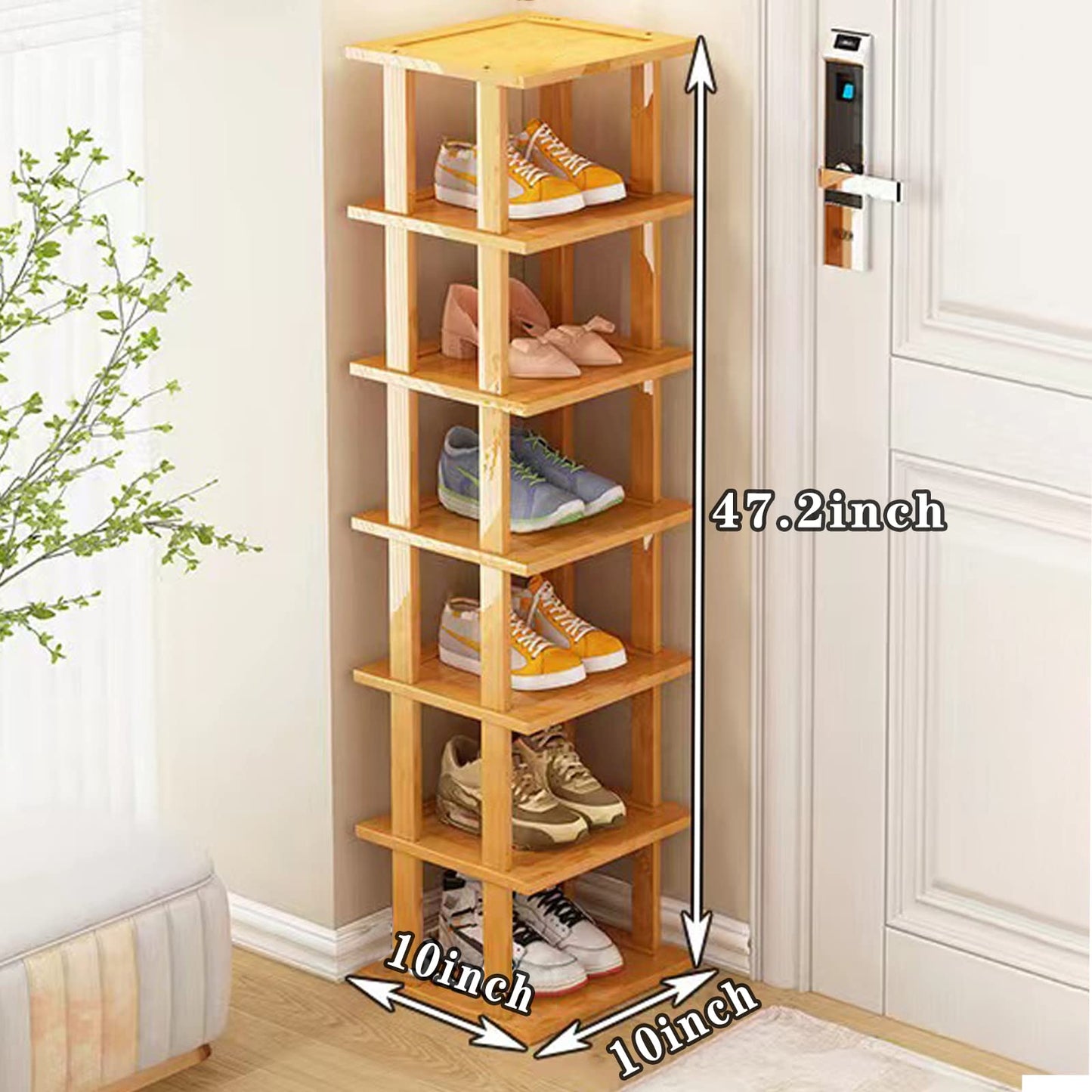Bamboo Shoe Rack - Vertical Shoe Rack for Small Spaces, Tall Narrow Shoe Rack Organizer for Closet Entryway Corner Garage and Bedroom,Skinny Shoe Shelf Free Stackable DIY - Space Saving Storage