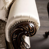 Furniture of America Zephyra Traditional Faux Leather Upholstered Sofa with Rolled Arm and Accent Pillows, Wooden Comfortable Couch for Living Room, Office, Bedroom, Dark Cherry/Beige Furniture of America