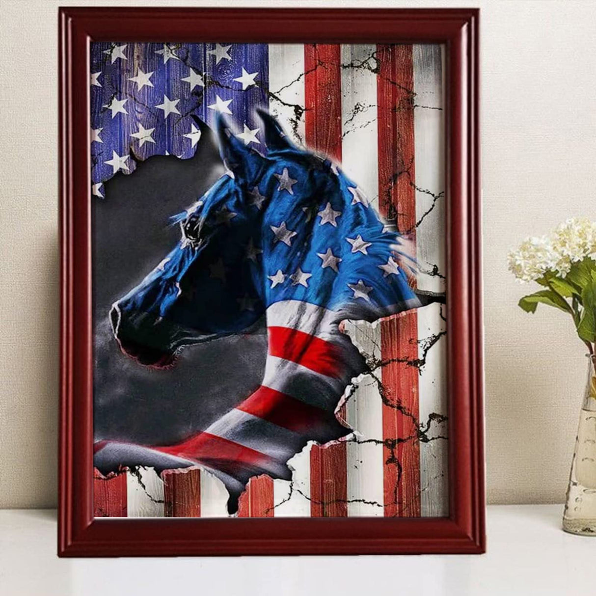 VISIAIP 5D Painting by Numbers Kits for Adults National Flag Horse DIY Round Diamond Art Kits Patriotic Animals Picture Art for Home Wall Decor,11.8x15.7 inch VISIAIP