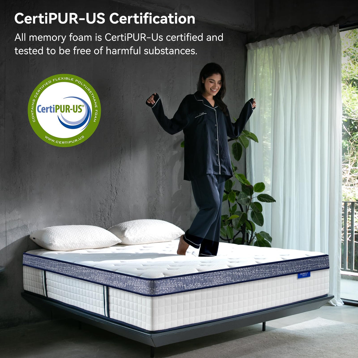 BURFLY1977 King Mattress, 12 Inch Hybrid Mattress in a Box, Memory Foam and Individual Pocket Springs, Medium Firm Comfort, Motion Isolation, Ideal for All Sleep Positions, CertiPUR-US Certified BURFLY1977