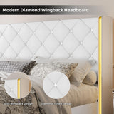 Twin Bed Frames with Headboard, Bed Frame Twin with Diamond Tufted Design, Upholstered Platform Bed with Wingback, No Box Spring Needed, Easy Assembly, White HOMBCK