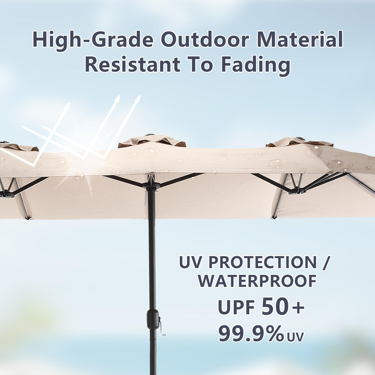 STLVUEO 15ft Double-Sided Large Patio Umbrella, Outdoor Rectangular Market Umbrella with Crank Handle for Poolside, Garden, Lawn, and Deck （Khaki） STLVUEO
