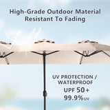 STLVUEO 15ft Double-Sided Large Patio Umbrella, Outdoor Rectangular Market Umbrella with Crank Handle for Poolside, Garden, Lawn, and Deck （Khaki） STLVUEO