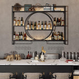 Modern Wine Storage Rack Wall Mounted With LED Light With Wine Glass Holder,Iron Bar Liquor Shelf,Floating Wall Wine Shelves,Bar Liquor Bottle Display Shelf For Kitchen Bar Decoration Gold/Black ( Col AKOGG