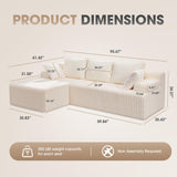 Hobestluk 96” Modular Sectional Sofa Couches L-Shape Couch 3 Seat Modular Sofa Memory Foam Sectional Couches for Living Room, Cloud Couch with Oversized Chaise (White, Stripe (Left Facing Chaise)) Hobestluk