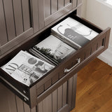 Gizoon 71'' Kitchen Pantry Storage Cabinet, Freestanding Cupboard with 4 Barn Doors and 4 Adjustable Shelves, Hutch Bar Cabinet with Large Drawer for Kitchen, Living Room, Dining Room (Dark Brown) Gizoon