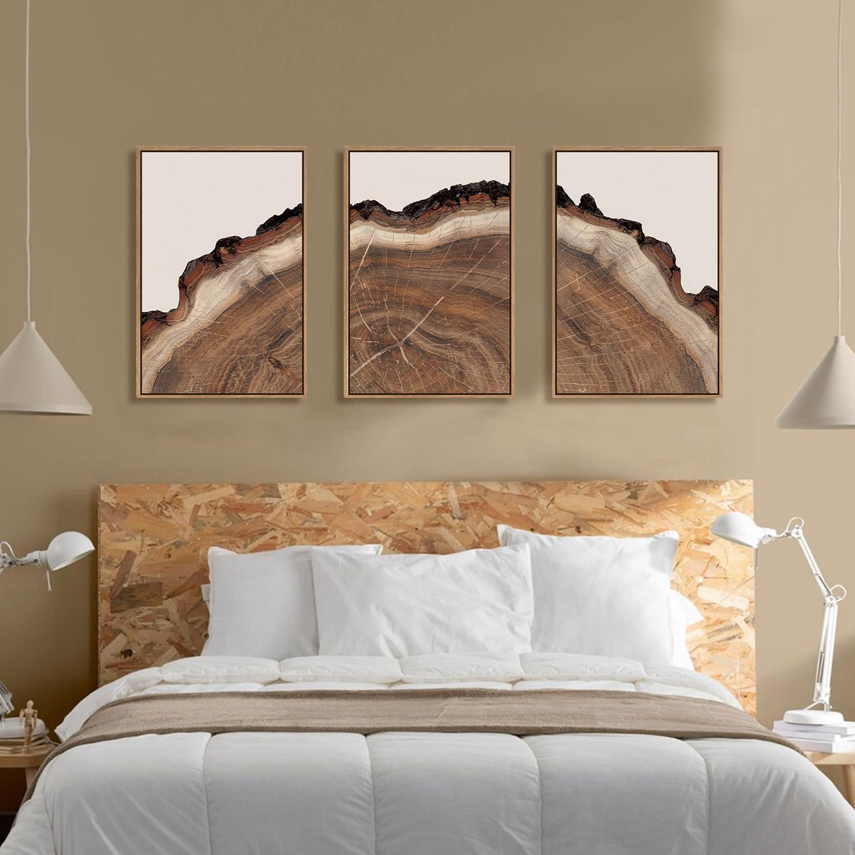 HPINUB Framed Tree Rings Wood Wall Art Set, Modern Beige Wood Stump Wall Decor, Abstract Black and Gray Tree Spiral Wall Painting,Nature-Inspired Art Print for Living Room, Bedroom, Dining Room, Office-24"x36"x3 HPNIUB