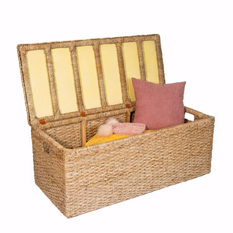 Wholestory Collective Wicker End of Bed Bench Rattan Storage Trunk and Chest Seagrass XL Organizers with Lid, Rattan Coffee Table Ottoman With Storage Handwoven Box (Extra Large) Wholestory Collective