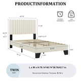 IOILORI Twin Size Bed Frame, Velvet Upholstered Platform Bed with Adjustable Tufted Headboard, Sturdy Frame and Slats, No Noiseless, No Box Spring Required, Easy Assembly, Beige IOILORI