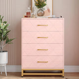 TrailBlaze 4 Drawer Dresser for Bedroom, Wooden Chest of Drawers, Modern Storage Tower with Metal Handles and Legs, Storage Organizer Unit with Anti-Tipping Device for Bedroom, Living Room, Pink TrailBlaze