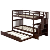 Merax Twin-Over-Twin Bunk Bed with Twin Size Trundle, Soild Wood Stairway Bunk Bed with Storage and Guard Rail for Teens, Adults, Espresso Merax