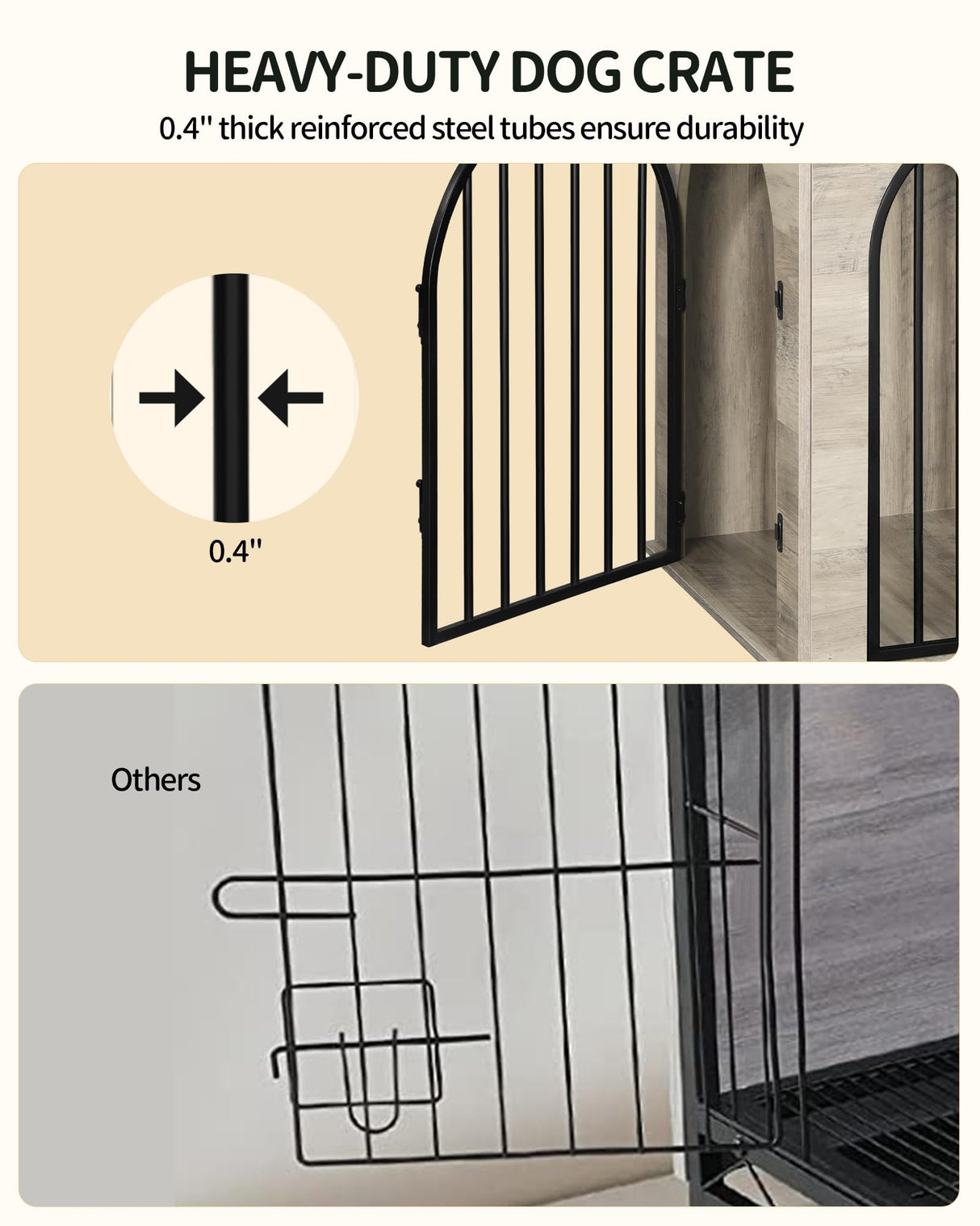 Hzuaneri 44.1" Dog Crate Furniture, Dog Kennel Indoor Arched Door Design, Wooden Dog Crate Furniture for Small/Medium/Large Dog, Side Table, TV Stand, Anti-Chew, Anti-Escape, Greige Black Hzuaneri