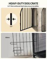 Hzuaneri 44.1" Dog Crate Furniture, Dog Kennel Indoor Arched Door Design, Wooden Dog Crate Furniture for Small/Medium/Large Dog, Side Table, TV Stand, Anti-Chew, Anti-Escape, Greige Black Hzuaneri