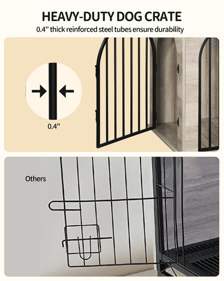Hzuaneri 44.1" Dog Crate Furniture, Dog Kennel Indoor Arched Door Design, Wooden Dog Crate Furniture for Small/Medium/Large Dog, Side Table, TV Stand, Anti-Chew, Anti-Escape, Greige Black Hzuaneri