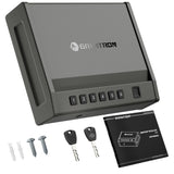 Grimtron Biometric Gun Safe for Handgun – Quick Access Pistol Safe with 100 Fingerprints, Backlit Keypad & Backup Keys – Gun Lock Box for Nightstand, Bedside, Car, Truck & Vehicle Use Grimtron