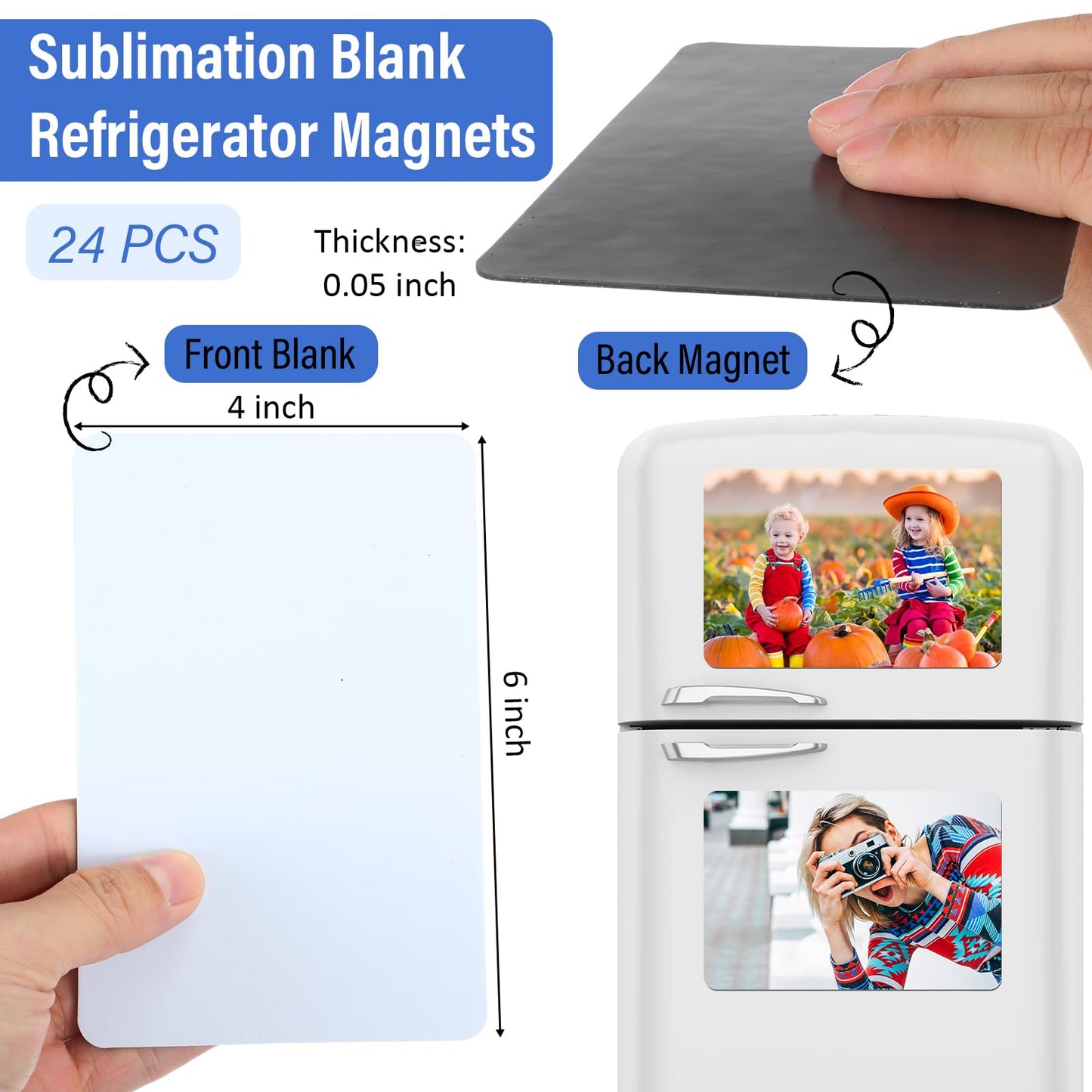 Xuhal 24 Pcs Sublimation Magnet Blanks Personalized Sublimation Blank Refrigerator Magnet Bulk Large Rectangular Fridge Magnet Sublimation Blank Product for Home Kitchen Office Decorative (4x6 Inch)