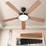 TALOYA 52 Inch Black Ceiling Fans with Lights Led Remote Control Flush Mount Low Profile for Bedroom Living Dining Room Outdoor Farmhouse Patio,Reversible,DC Motor,Diammable,Buzzer ON/Off,5 Blades TALOYA