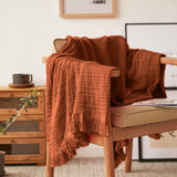 Simple&Opulence Cotton Muslin Throw Blanket for Bed, Couch, Knit Woven Gauze Blanket with Tassels, Soft Lightweight Cozy Pre-Washed Breathable Farmhouse Decoration for All-Season (Rust Orange) Simple&Opulence