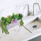 19 Pcs Assorted Artificial Succulents Fake Plants in Rectangular Wooden Pot Succulents Garden in Wood Planter Box Potted Succulents Plants Arrangement for Table Centerpiece Windowsill Greenery Decor Winlyn