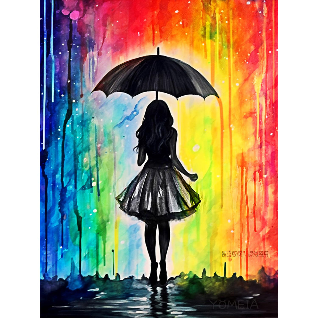 YOMEIA 5D Diamond Painting Kit for Adults - Full Drill Round Diamonds Art with Elegant Girl in Rain (16x12 inch) DIY Craft for Stress Relief, Home Wall Decor & Gift for Women Beginners YOMEIA